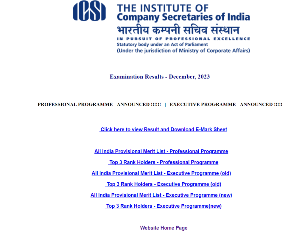 ICSI CS Results 2024 Date