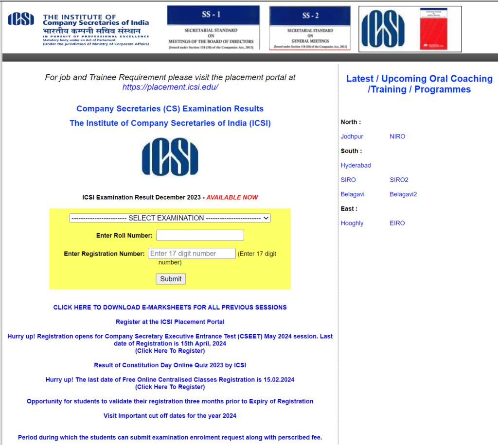 ICSI CS Results 2024 Date